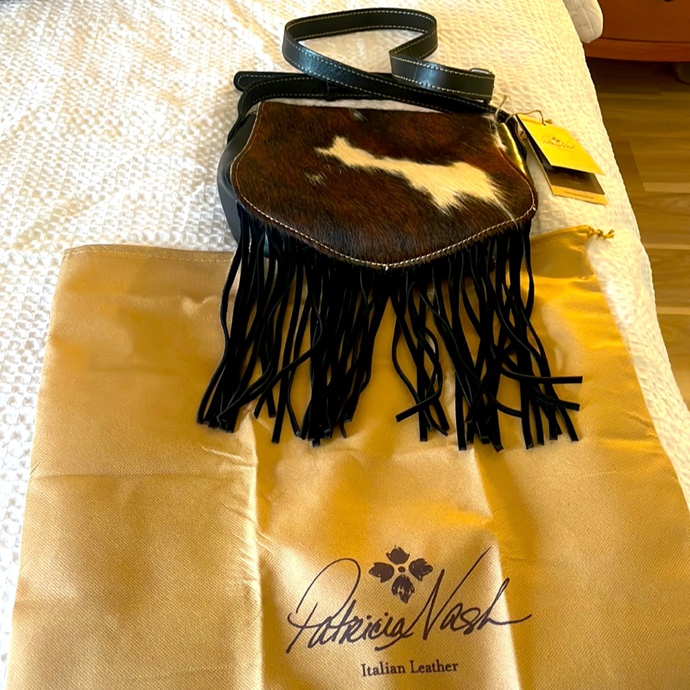 NWT Patricia Nash Leather & Calf-hair crossbody purse.